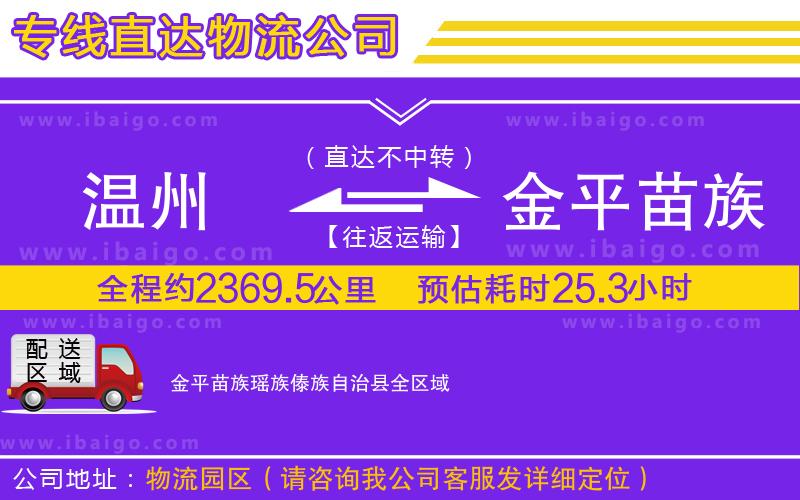 溫州到金平苗族瑤族傣族自治縣物流公司