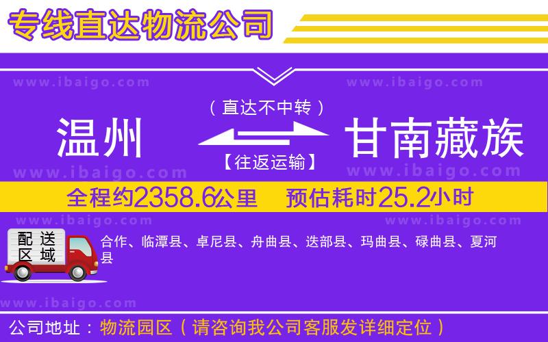 溫州到甘南藏族自治州貨運(yùn)